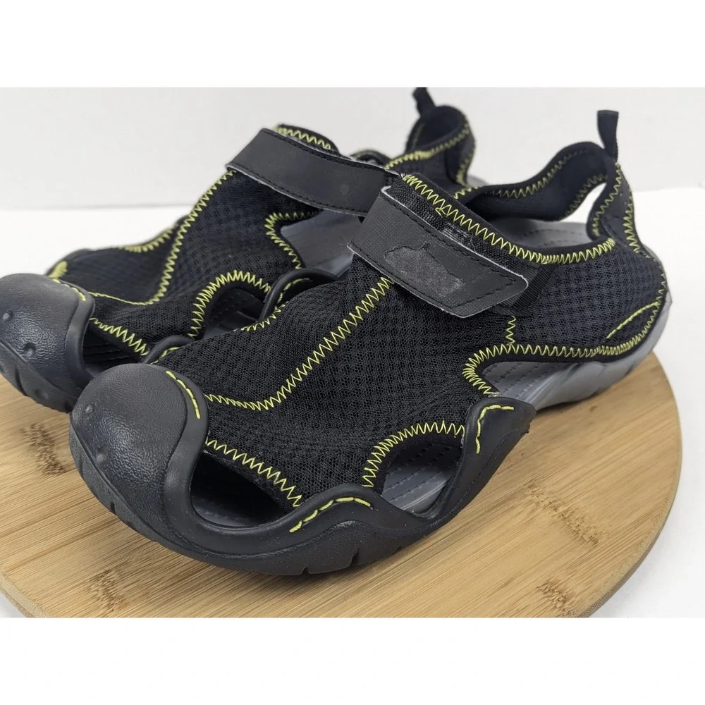 Crocs Mens Swiftwater Mesh Fisherman Deck Sandals Black Size 12